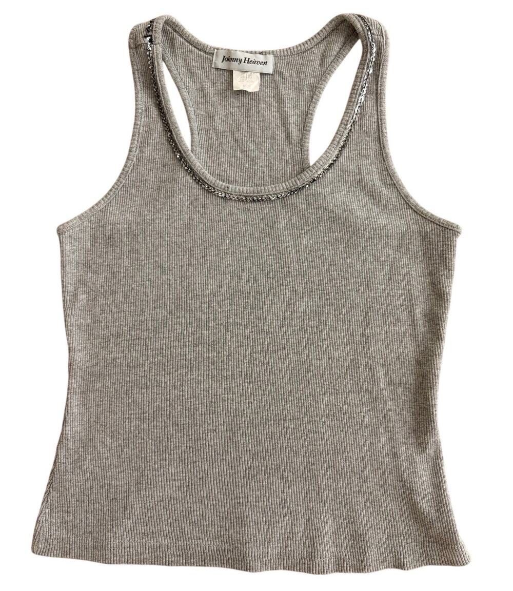 Vintage Y2K Johnny Heaven Gray Ribbed Sequin Trim Tank Top Y2K medium